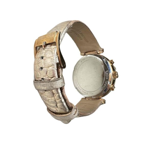 Michael Kors MK Watch Rose Gold Rhinestone CZ Chronograph Leather New Battery main image 5